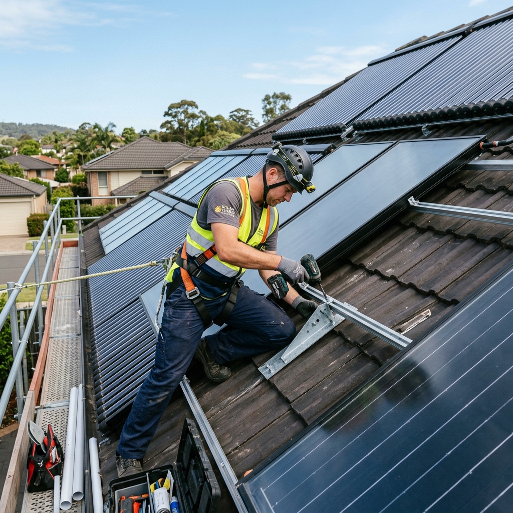 Pose de capteurs solaires thermiques sur un toit